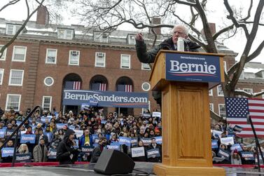 Senator Bernie Sanders speaks during a campaign rally in the Brooklyn Borough of New York. Bloomberg