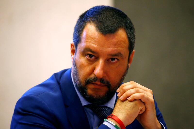 FILE PHOTO: FILE PHOTO: Italy's Interior Minister Matteo Salvini looks on during a news conference in Rome, Italy, on June 20, 2018. REUTERS/Stefano Rellandini - RC1DA09EBF00/File Photo/File Photo