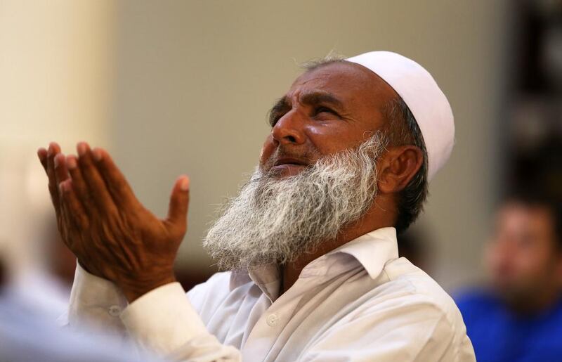 No 4. Ramadan 2014. Pictured: A man performs the Ayr prayer on the first day of Ramadan at the mosque in Discovery Gardens, Dubai. Pawan Singh / The National
