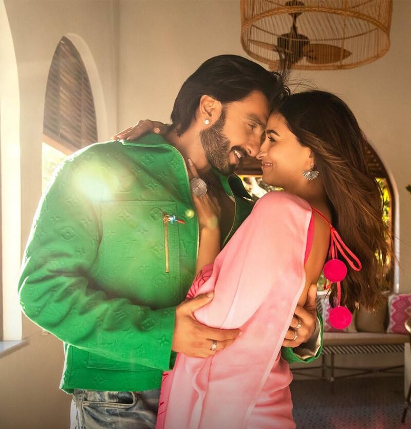 Lime green and 'rani' pink are two prominent colourways in the costumes worn by Ranveer Singh and Alia Bhatt in Rocky Aur Rani Kii Prem Kahani. Photo: Dharma Productions