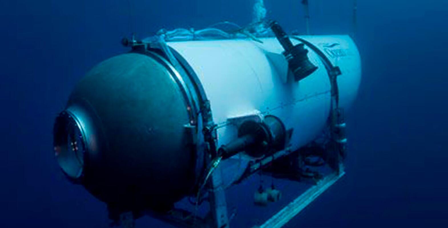 FILE - This undated image provided by OceanGate Expeditions in June 2021 shows the company's Titan submersible.  Rescuers are racing against time to find the missing submersible carrying five people, who were reported overdue Sunday night.  (OceanGate Expeditions via AP, File)