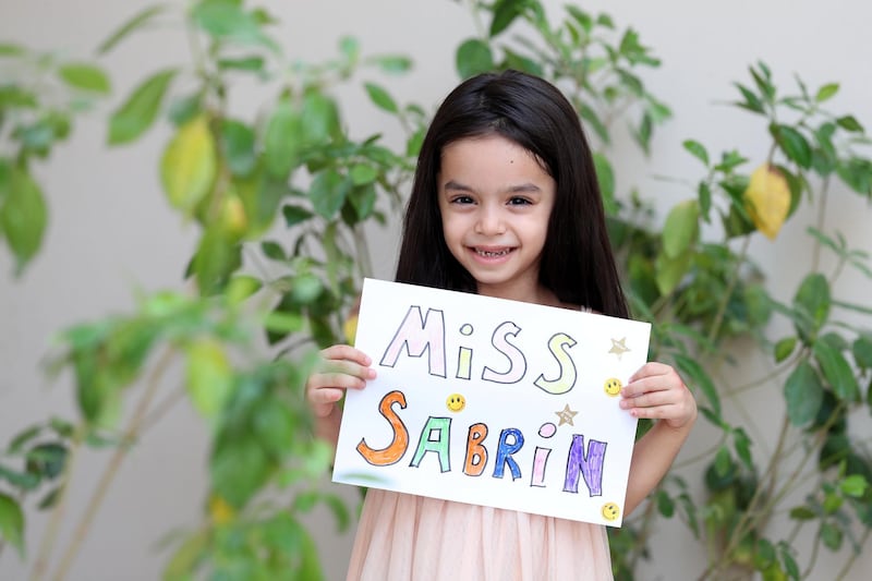 Dubai, United Arab Emirates - Reporter: N/A. Photo Project. Missing our teachers. Liliana Varsanyi de Zoysa, aged 5 from Hungary and her teacher is Ms Sabrin Sayed at Gems Founders. "Thank you for everything you do!". Monday, June 8th, 2020. Dubai. Chris Whiteoak / The National