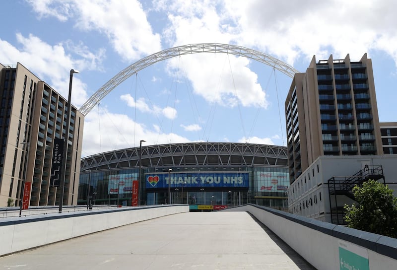 LONDON,  - MAY 23: General view outside Wembley stadium on what should have been FA Cup Final day on May 23, 2020 in London, England. The British government has started easing the lockdown it imposed two months ago to curb the spread of Covid-19, abandoning its 'stay at home' slogan in favour of a message to 'be alert', but UK countries have varied in their approaches to relaxing quarantine measures. (Photo by Catherine Ivill/Getty Images)