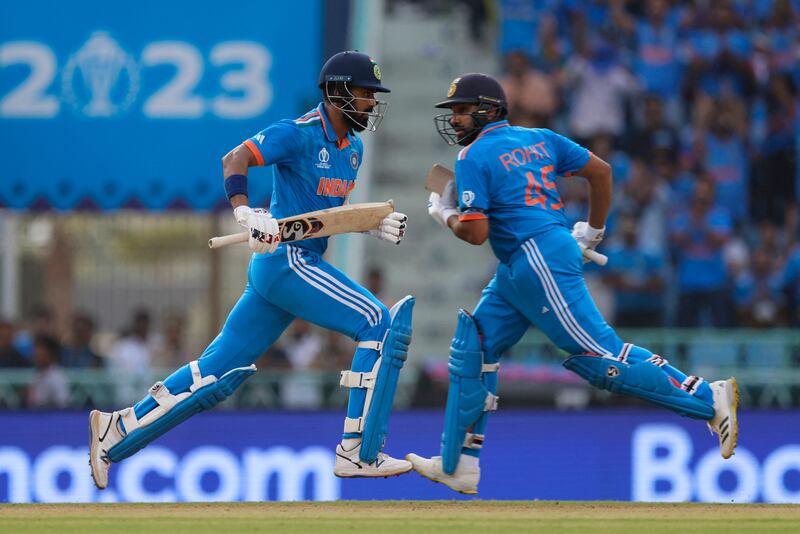 KL Rahul, left, and Rohit Sharma steadied the innings for India. Reuters