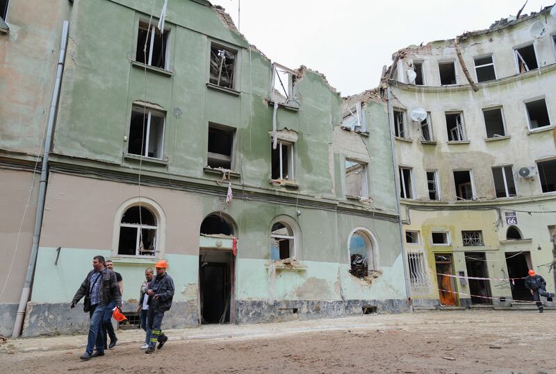 An apartment block hit by a missile strike in Lviv, Ukraine. Ukraine has acknowledged that it is unlikely to be able to join Nato while at war with Russia. EPA