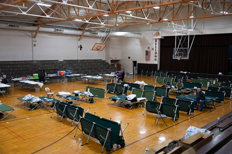People take shelter at an American Red Cross evacuation support centre. AFP