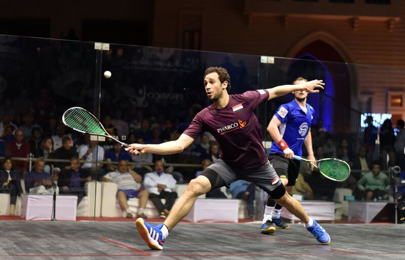 El Gouna International Squash Open Semi final action between Ramy Ashour, and Gregory Gaultier. Steve Cubbins for The National 

