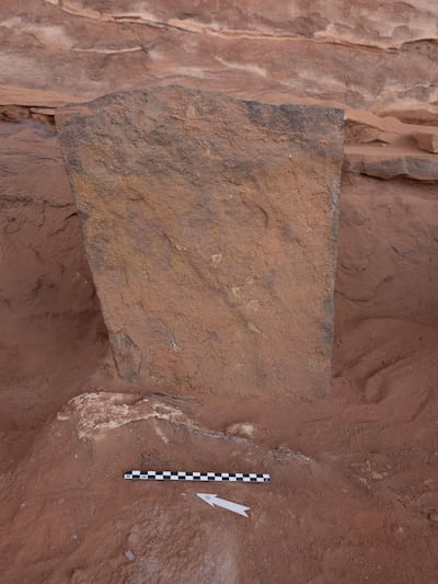 The Kennedy team found most of the skull parts and horns deposited around a central standing stone. Photo: Royal Commission for AlUla 