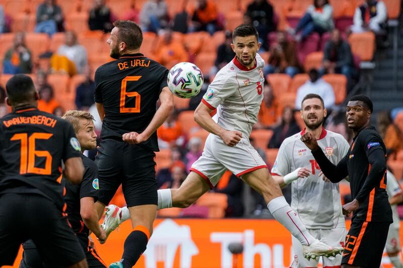 Visar Musliu - 5: Centre-half had chance to pull Macedonia level but headed wide just before half-time. Booked for holding Depay at start of second half. Like rest of defence, couldn’t cope with Dutch passing and movement. AP