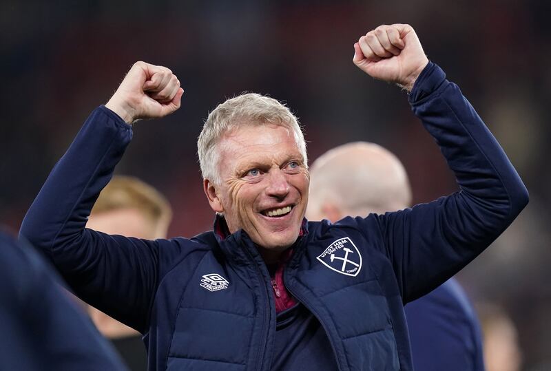 West Ham United manager David Moyes celebrates victory. PA