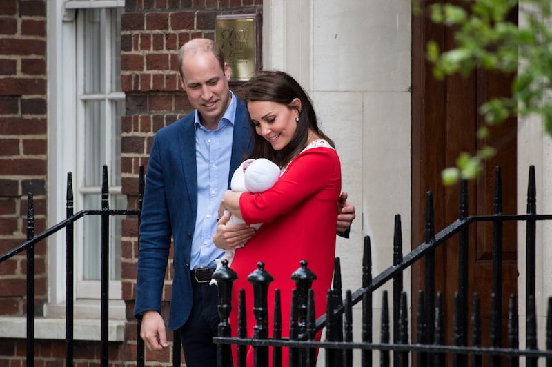 Prince William and Catherine leave the Lindo Wing of St Mary's Hospital, London, with newborn Prince Louis in April 2018