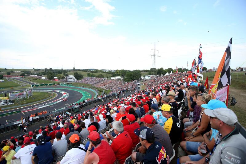 BUDAPEST, HUNGARY - AUGUST 03: A general view as fans watch the action during qualifying for the F1 Grand Prix of Hungary at Hungaroring on August 03, 2019 in Budapest, Hungary. (Photo by Charles Coates/Getty Images)