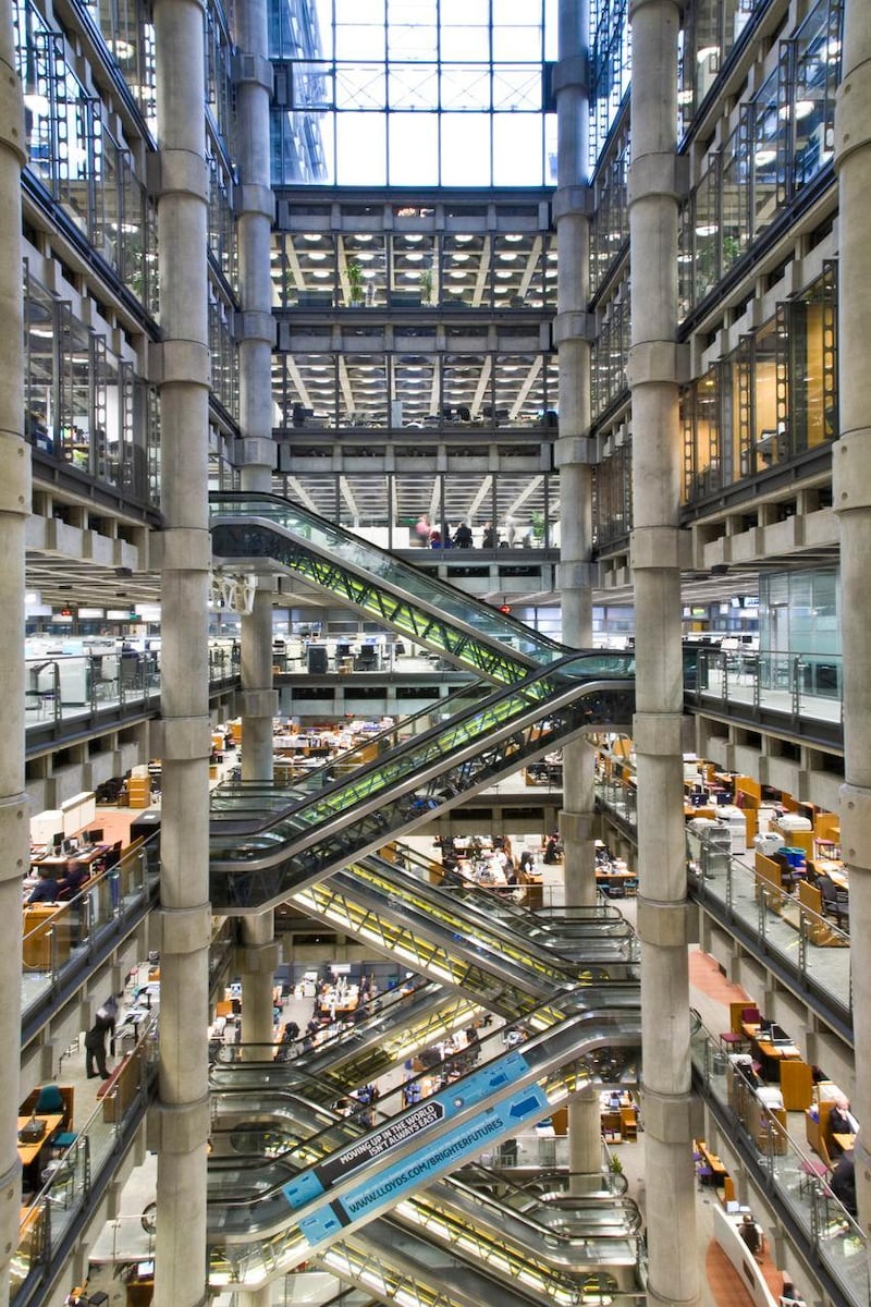 The interior of the Lloyd's Building in London.