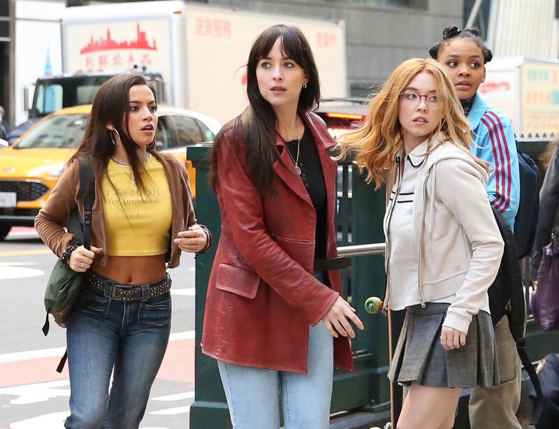From left, Madame Web stars Isabela Merced, Dakota Johnson, Sydney Sweeney and Celeste O’Connor. Photo: Sony Pictures / Marvel