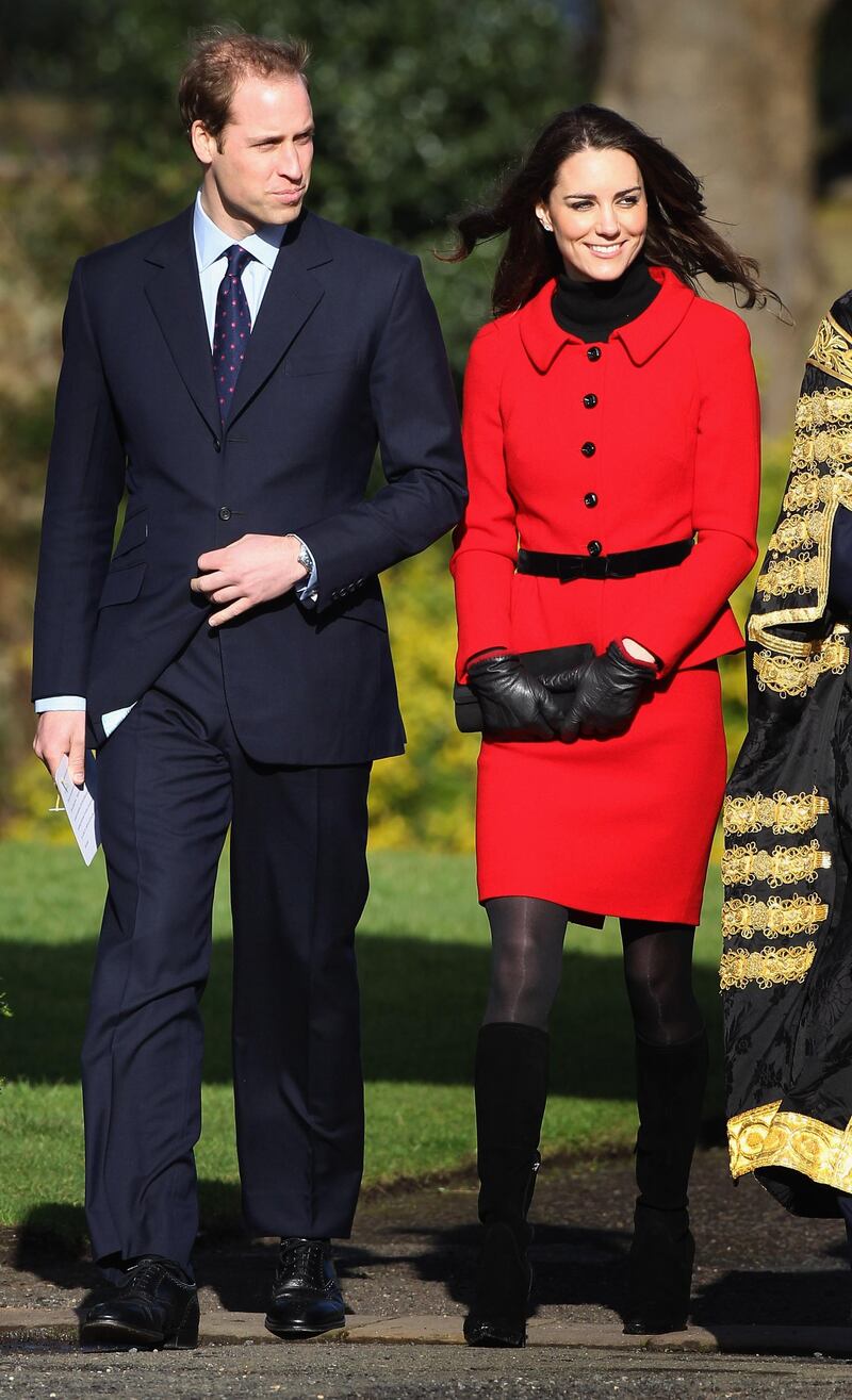 ST ANDREWS, SCOTLAND - FEBRUARY 25:  Prince William and Kate Middleton visit the University of St Andrews on February 25, 2011 in St Andrews, Scotland. The couple returned to the University to launch a fundraising campaign for a new GBP 13 million scholarship and students support. The couple will marry in a much anticipated ceremony at Westminster Abbey on April 29th.  (Photo by Jeff J Mitchell/Getty Images)