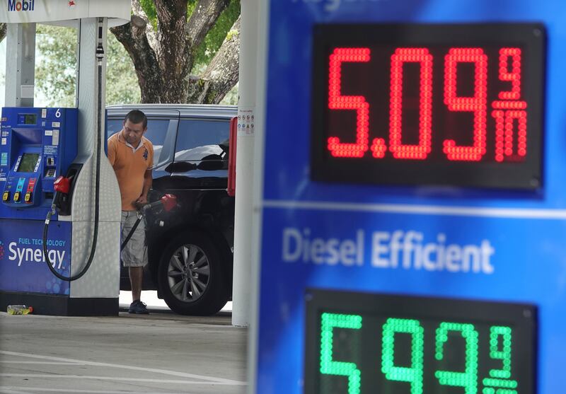 For the first time ever, the price for a gallon of regular petrol has hit more than $5. AP