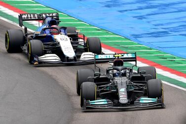 Mercedes driver Valtteri Bottas and Williams' George Russell during the Emilia Romagna Grand Prix. Reuters