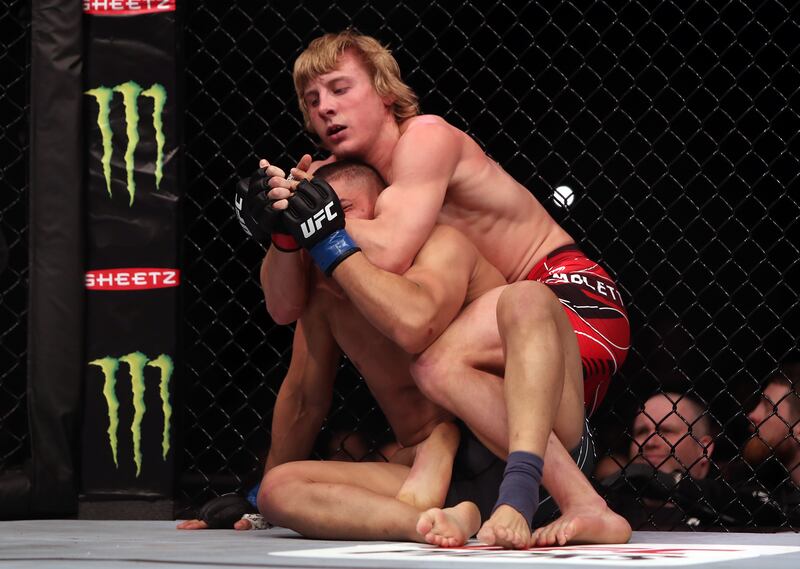 Paddy Pimblett submits Kazula Vargas during their lightweight bout at The O2, London. PA