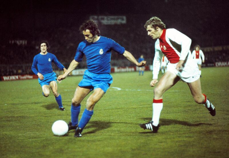 Mandatory Credit: Photo by Colorsport/Shutterstock (3156787a)
Football - 1972 / 1973 European Cup - Semi-Final First Leg: Ajax 2 Real Madrid 1 Madrid's Amancio Amaro on the ball with Ajax's Piet Keizer right at the Olympisch Stadion Amsterdam the Netherlands 11/04/1973 EC SF1: Ajax 2 R Madrid 1
Sport
