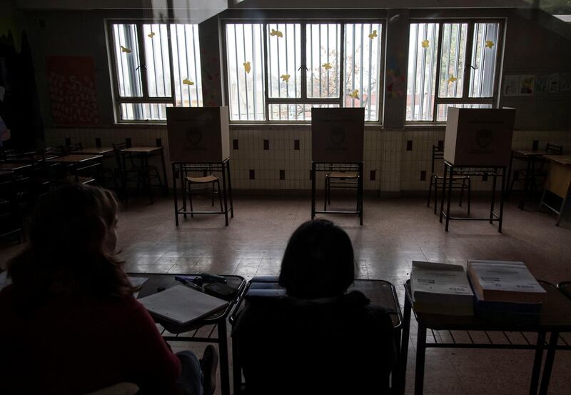 A polling station is seen during a national blackout in Rosario, Santa Fe, Argentina.  Reuters