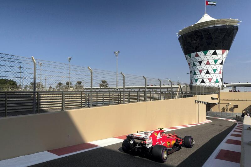 Abu Dhabi, United Arab Emirates, November 24, 2017:    Kimi Raikkonen of Finland and Ferrari during practise for the Abu Dhabi Formula One Grand Prix at Yas Marina Circuit in Abu Dhabi on November 24, 2017. Christopher Pike / The National

Reporter: Graham Caygill
Section: Sport