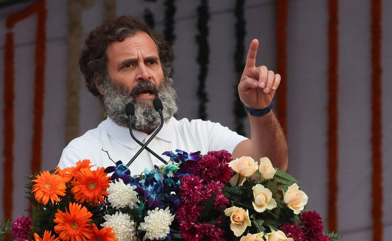 Rahul Gandhi, a leader of India's main opposition Congress party, at a rally in January. Reuters