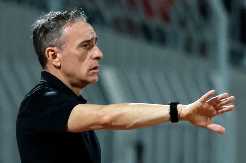 United Arab Emirates coach Paulo Bento issues instructions during the win over Bahrain. Reuters