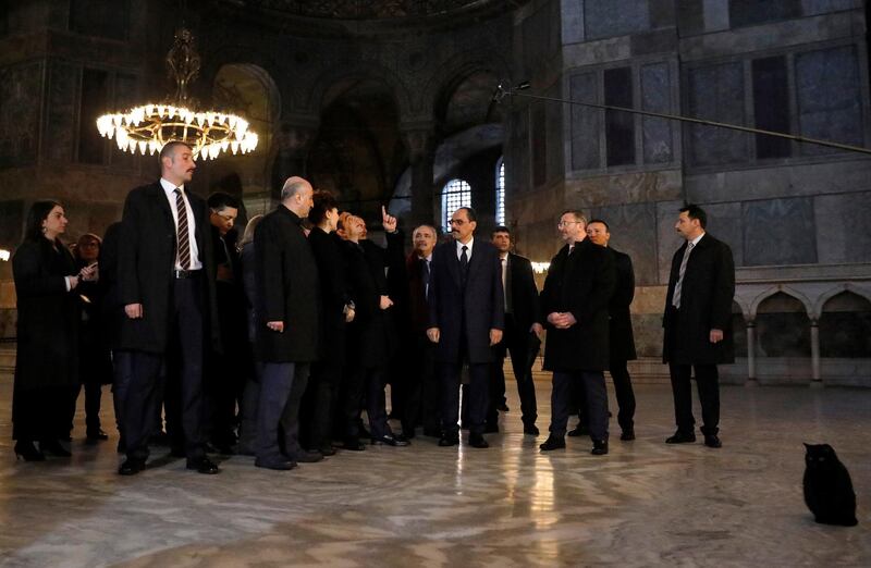 Greek Prime Minister Alexis Tsipras and Turkish officials visit the Byzantine-era monument of Hagia Sophia in Istanbul. Reuters