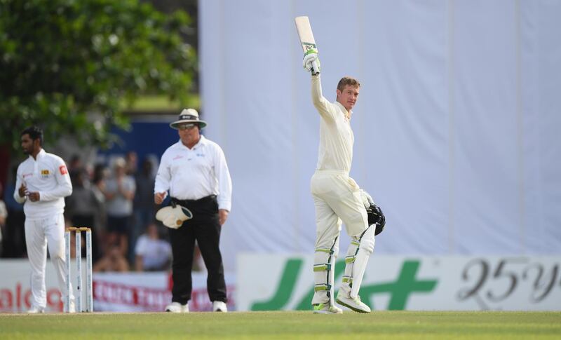 GALLE, SRI LANKA - NOVEMBER 08:  England batsman Keaton Jennings reaches his century during Day three of the First Test match between Sri Lanka and England at Galle International Stadium on November 8, 2018 in Galle, Sri Lanka.  (Photo by Stu Forster/Getty Images)
