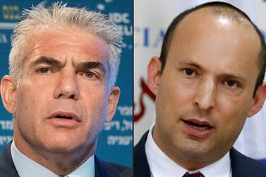 Yair Lapid (left) is believed to be teaming up with Naftali Bennett, whose right-wing Yamina party holds six seats in Parliament. AFP