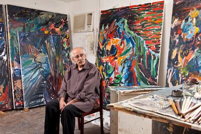 April 15.  Interview with Emirati artist Hassan Sharif. Photographed in his painting studio at The Flying house in Al Quoz. April 15. Dubai, United Arab Emirates. (Photo: Antonie Robertson/The National)