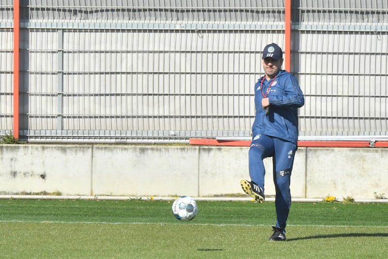 Manager Hansi Flick at the Saebener Strasse training ground. Getty