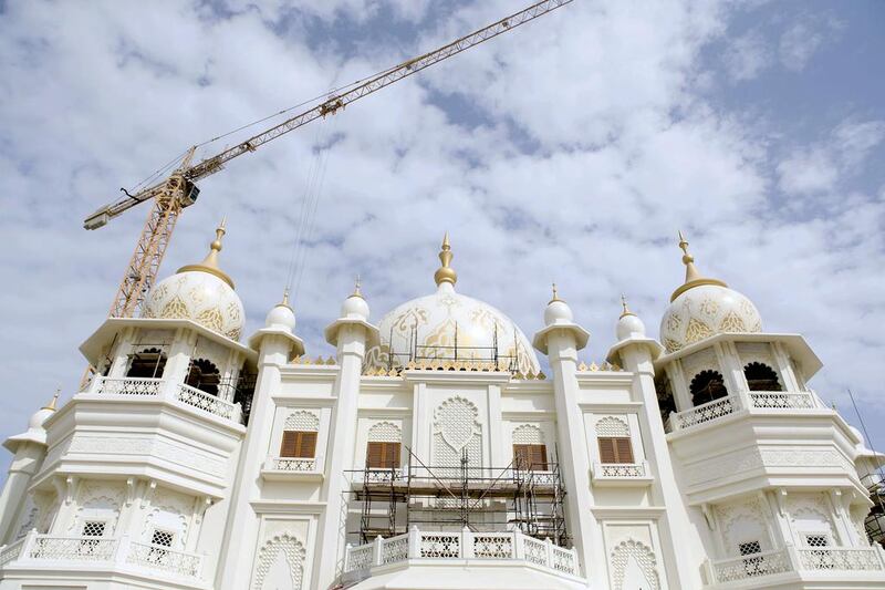 Bollywood Park's centrepiece, a massive 800-seat theatre shaped like India’s Taj Mahal, is nearing completion. Reem Mohammed / The National