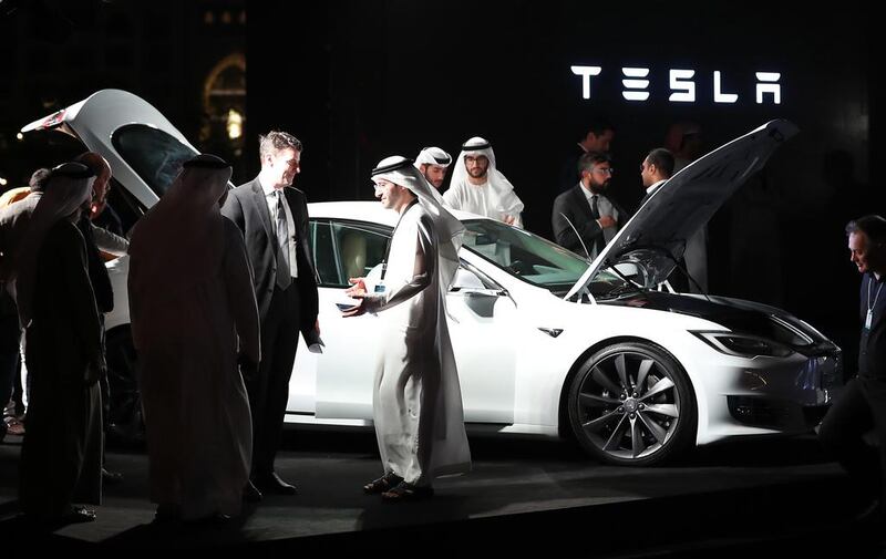 US electric car maker Tesla opened for business in Dubai on Monday. Karim Sahib / AFP Photo