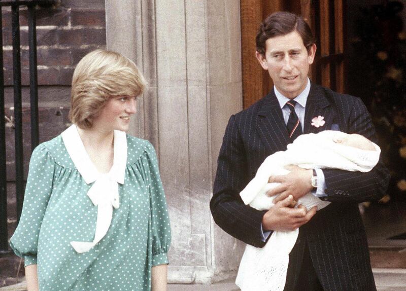 FILE - In this June 22, 1982, file photo, Britain's Prince Charles, Prince of Wales, and wife Princess Diana take home their newborn son Prince William, as they leave St. Mary's Hospital in London. It was announced  on Monday, July 22, 2013, in London that Kate, Duchess of Cambridge and her husband Prince William, the Duke of Cambridge, gave birth to a boy weighting 8lbs  6 oz.  (AP Photo/John Redman, File) *** Local Caption ***  Britain Royal Baby.JPEG-09a64.jpg