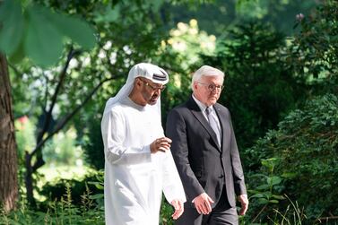 Sheikh Mohamed bin Zayed, Crown Prince of Abu Dhabi and Deputy Supreme Commander of the Armed Forces, meets with German President Frank-Walter Steinmeier. Rashed Al Mansoori / Ministry of Presidential Affairs