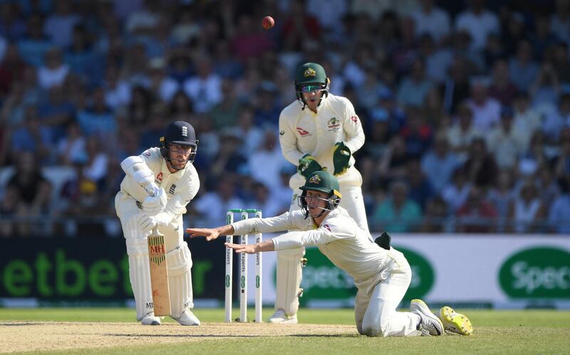 Jack Leach gets right behind the ball as England close in on victory. Getty Images