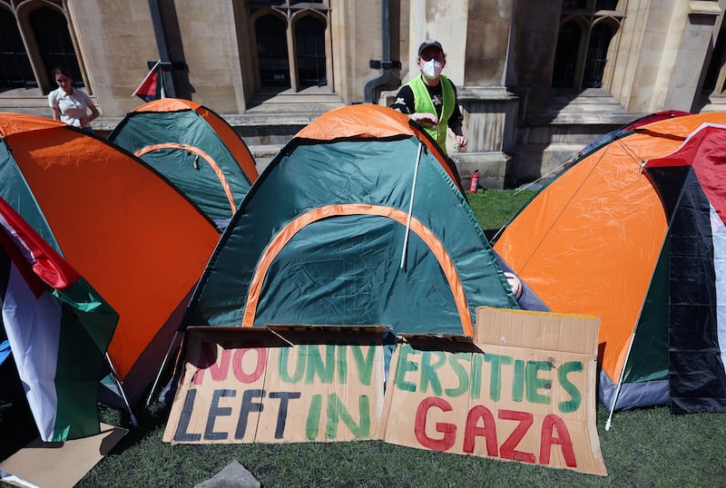 The pro-Palestinian camp at King's College. EPA