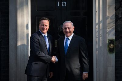 David Cameron greets Israeli Prime Minister Benjamin Netanyahu in Downing Street in 2015. Getty Images
