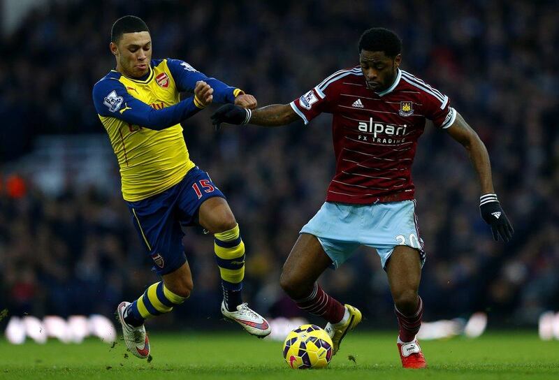 West Ham United's Alex Song, right, had a goal disallowed for offside on Sunday in his side's loss to Arsenal in the Premier League. Julian Finney / Getty Images / December 28, 2014 