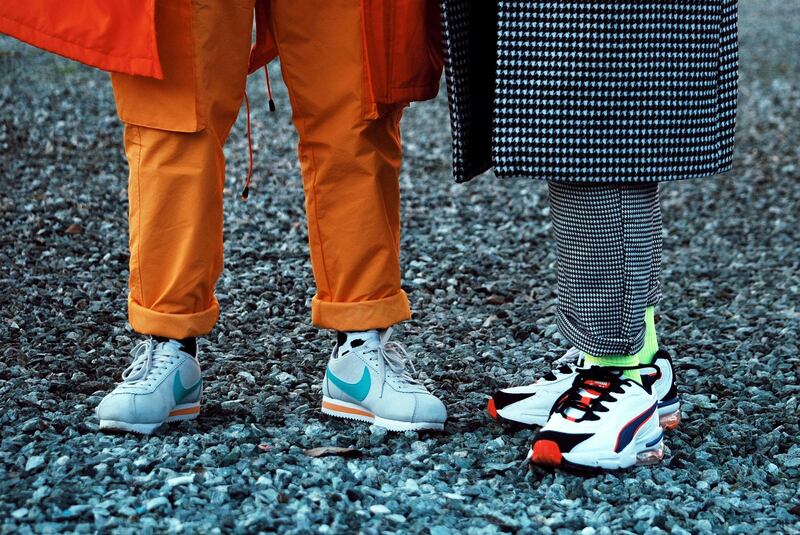 Look 12: Rubber trainers and basketball shoes are here to stay. Photo: Andrea Menin