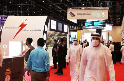 Visitors at Wetex 2021 at Dubai Exhibition Centre. Masdar was among the participants. Pawan Singh / The National