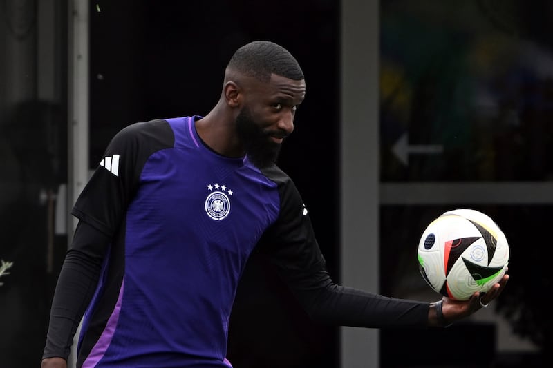 Germany's Antonio Rudiger during Friday's training session before their Round of 16 match against Denmark. AP