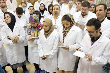 A handout photo made available by the Iran Atomic Energy Organisation shows local journalists inside of the Iran's Fordow nuclear facility, during a press conference in Fordow, Qom province, November 9, 2019. EPA