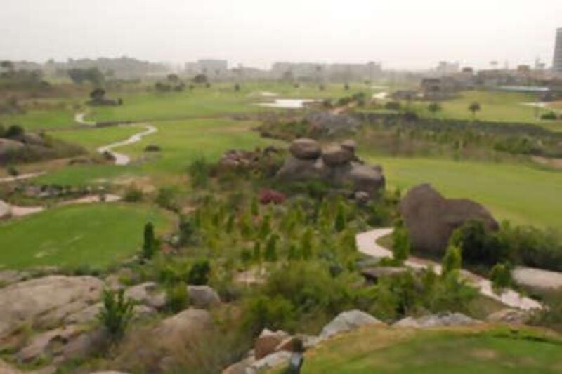 The Boulder Hills golf course, which will form the centre of the Dh1.5bn development, overlooks the offices of Infosys, the IT company.