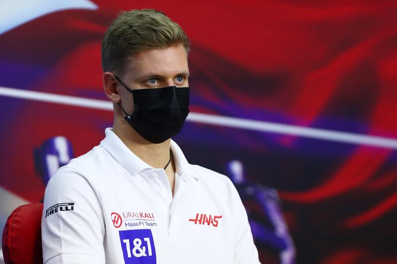 German driver Mick Schumacher of Haas F1 Team takes part in the drivers press conference for the F1 Grand Prix of Bahrain.  EPA