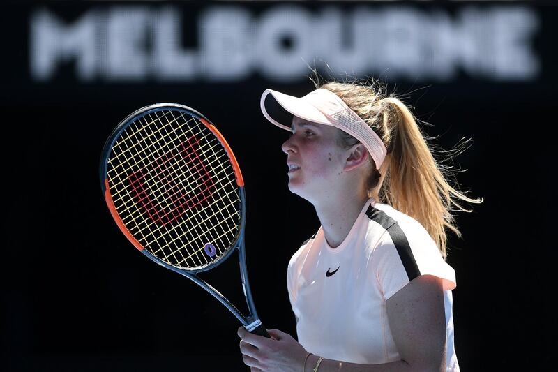 epa06452220 Elina Svitolina of Ukraine reacts against Marta Kostyuk of Ukraine during round three on day five of the Australian Open tennis tournament, in Melbourne, Victoria, Australia, 19 January 2018.  EPA/LUKAS COCH  AUSTRALIA AND NEW ZEALAND OUT