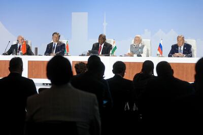 Leaders of the Brics countries attend a business forum in Johannesburg last month. Xi Jinping will skip the upcoming G20 summit in New Delhi. AFP