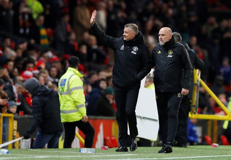 Manchester United manager Ole Gunnar Solskjaer and assistant manager Mike Phelan. Reuters