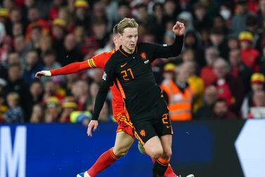 Wales' Harry Wilson (left) and Netherlands' Frenkie de Jong battle for the ball during the UEFA Nations League match at the Cardiff City Stadium, Cardiff. Picture date: Wednesday June 8, 2022.